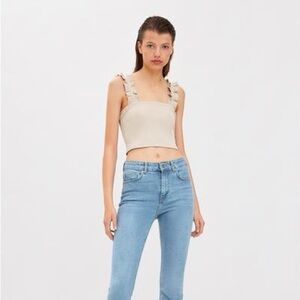 Zara Women's Top with Ruffled Straps, Sand Color